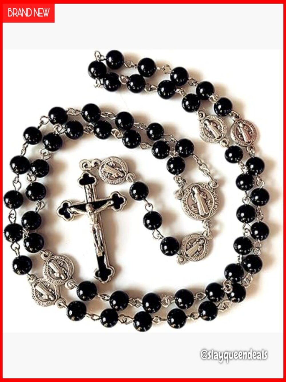 Handmade Catholic Saint Benedict Rosary Necklace Cross Agate Beads Gift